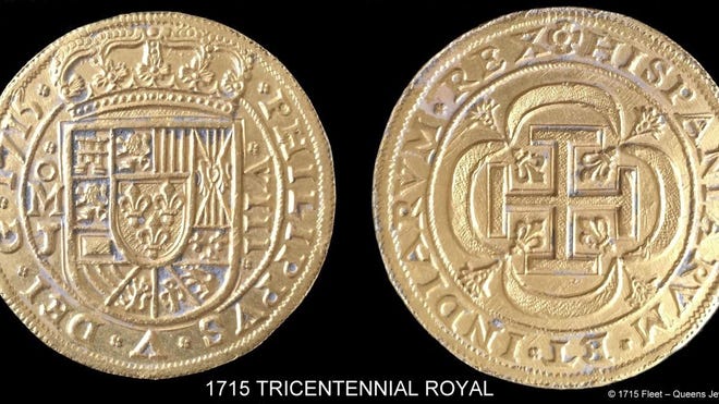 The “Tricentennial Royal,” a rare coin found off the Florida Coast, is dated 1715.