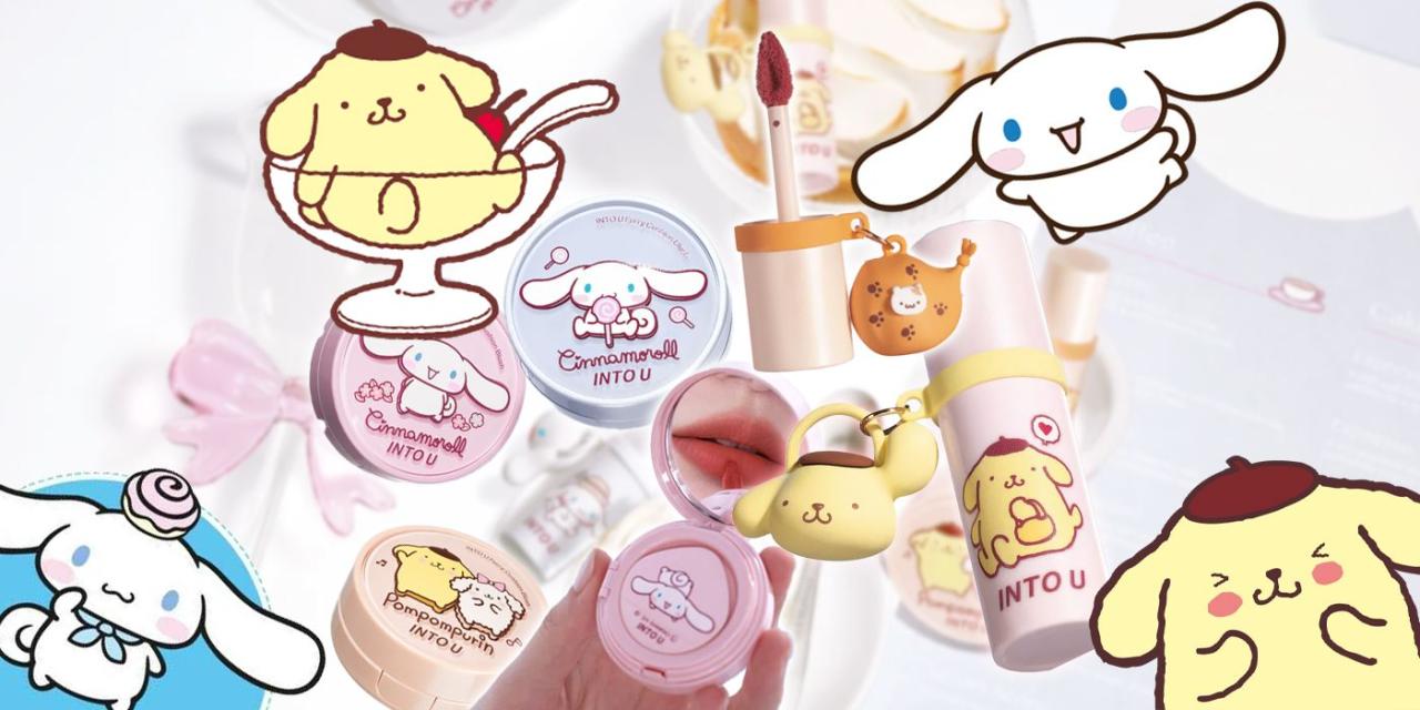 Sanrio's Cinnamoroll and Pompompurin with INTO U makeup