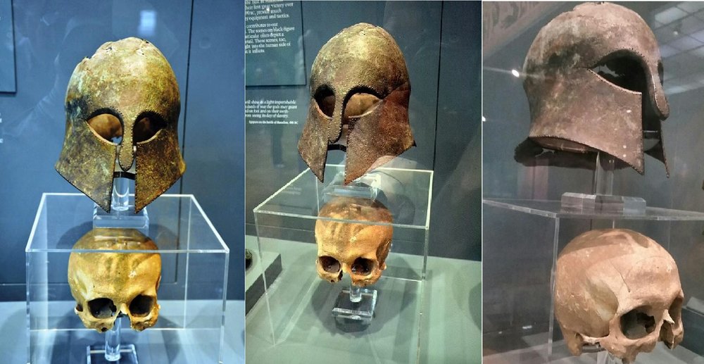 A Corinthian Helmet from the Battle of Marathon found with the warrior’s skull Inside