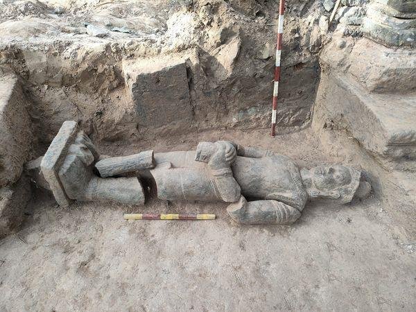 Sandstone guardian sculpture discovered in Cambodia’s Angkor Archaeological Park