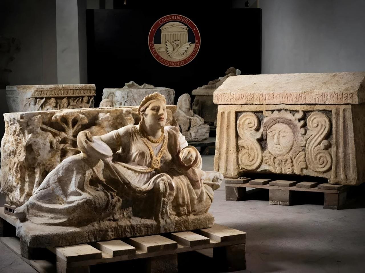 Italian police recover looted Etruscan sarcophagi