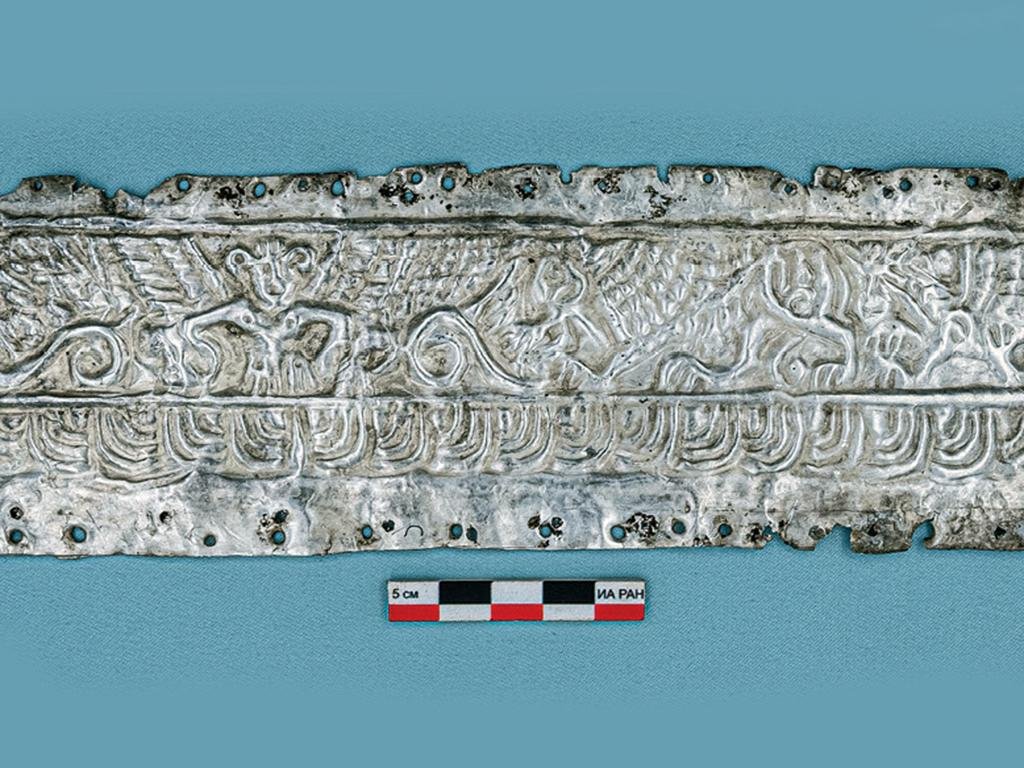 Silver plate depicting topless Scythian goddess unearthed in Russia