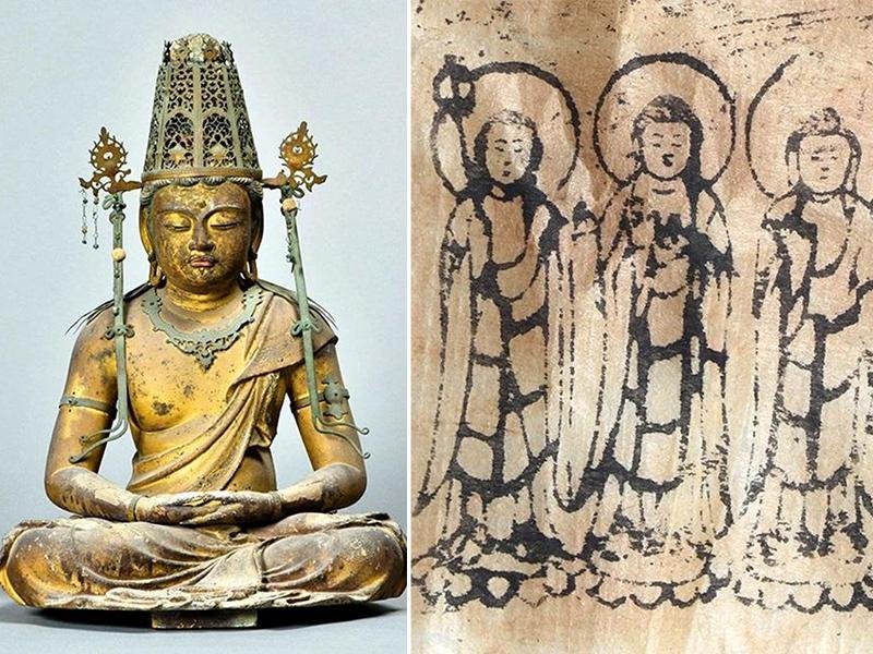 Fragments of washi paper discovered in the head of a Buddhist statue in Japan