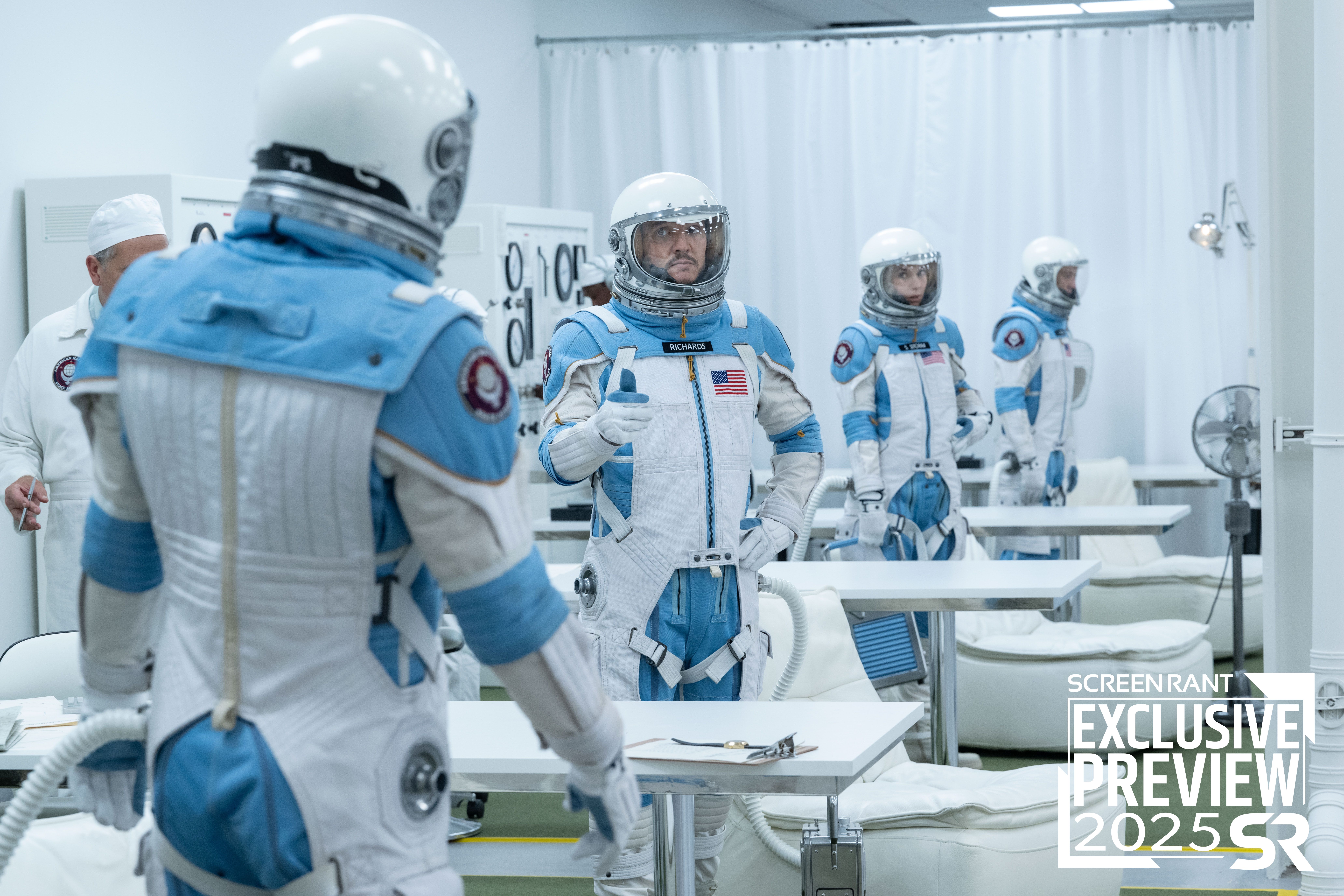 Exclusive The Fantastic Four: First Steps Image Reveals New Look At Pedro Pascal’s Reed Richards And Marvel’s First Family Suiting Up To Go To Space
