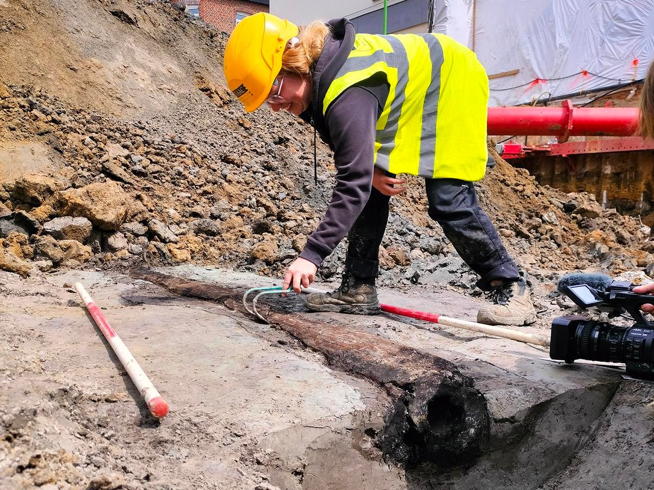 Roman wooden water pipe unearthed beneath the Belgian city of Leuven