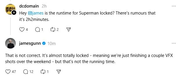 James Gunn Addresses Superman Movie Runtime Rumors