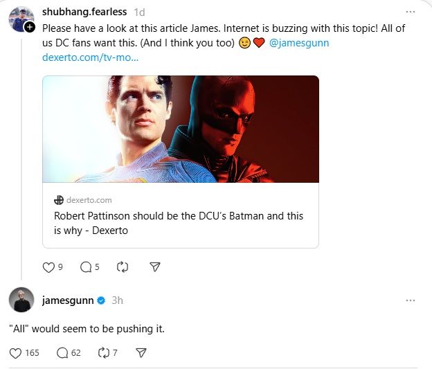 James Gunn Has The Perfect Response To Fan Demand For Robert Pattinson’s Batman To Be The DC Universe’s Dark Knight
